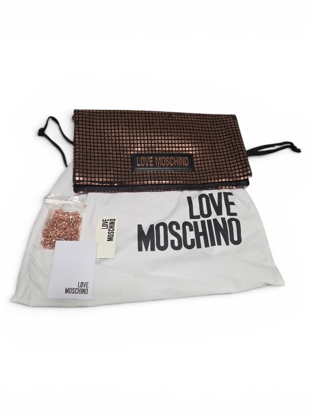Love Moschino Rose Gold Metallic Sequin Foldover Clutch Some Loose Sequins